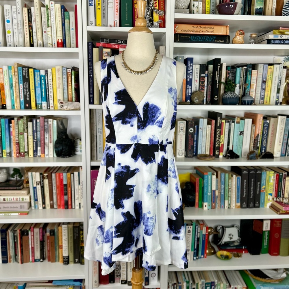 Lulus Seeing Chic Blue and Ivory Print Skater Dress - Picture 5 of 10